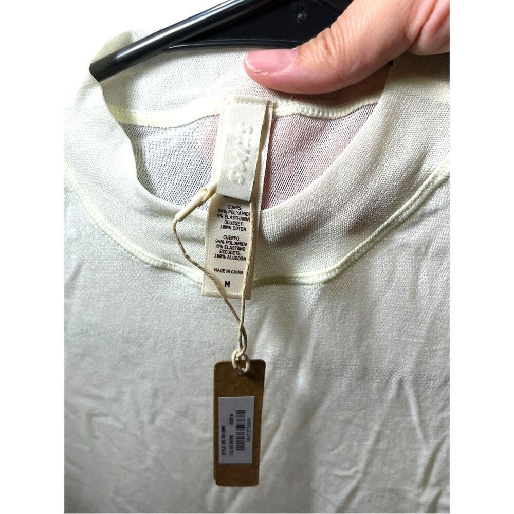 SKIMS Mesh T-Shirt Bodysuit In Bone Women’s Sheer Top Size M‎ NWT - Picture 5 of 8